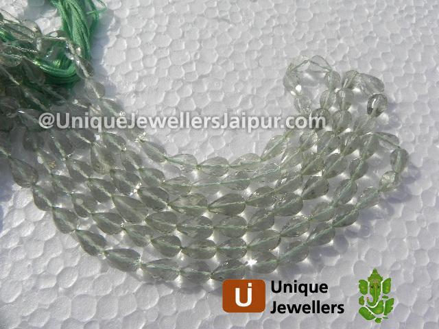 Green Amethyst Straight Drill Faceted Drop Beads